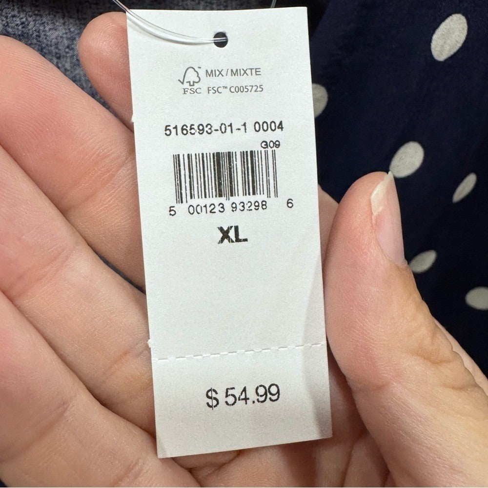 GAP Navy Polka Dot Puff Sleeve Dress XL | Button Front Retro Vibes