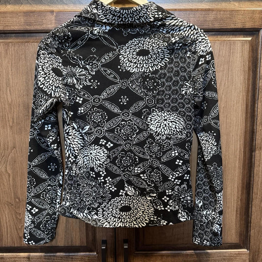 Vintage Wet Seal Black White Floral Y2K Collared Stretch Top Size L VTG Rare