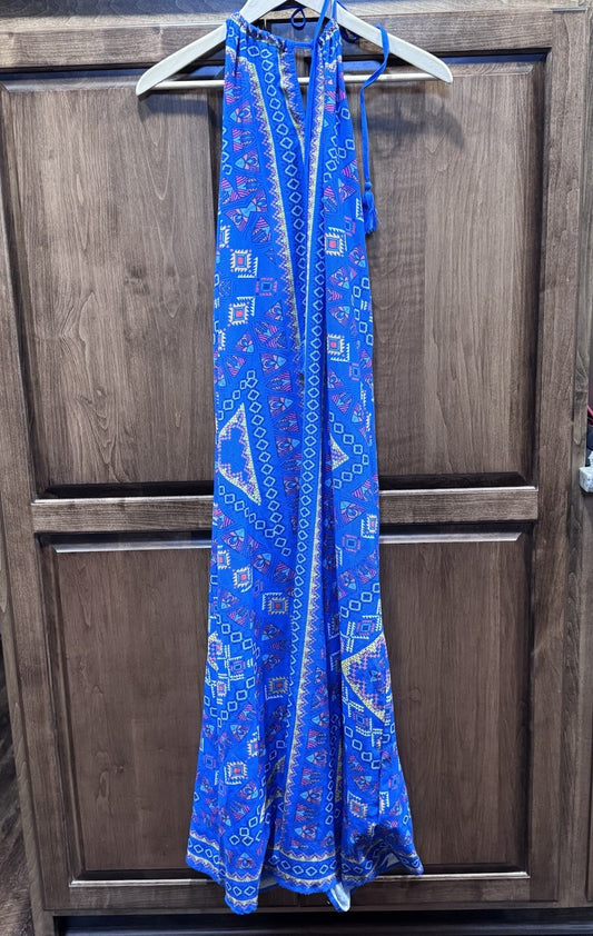 Flying Tomato Halter Maxi Dress Small Boho Festival Aztec Print Blue Pink Tribal