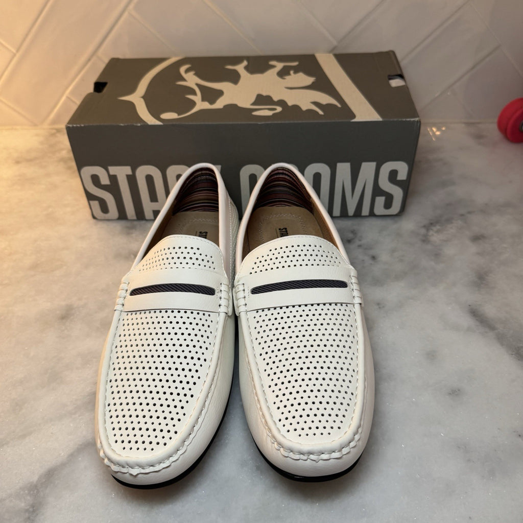 Stacy Adams Corby Loafers Men’s 11.5M White Perforated Slip On Dress Shoes NEW