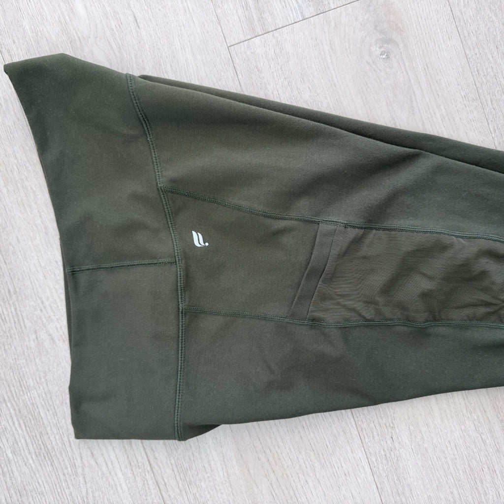 Fabletics Leggings Women Small Dark Green Mesh Panel High Rise Stretch