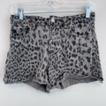 KanCan Leopard Print Denim Shorts Women Medium Frayed Raw Hem Y2K Boutique