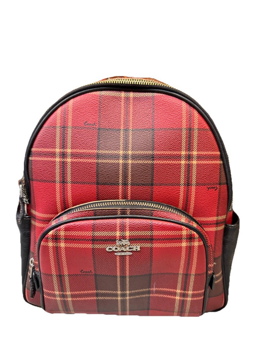 Coach Court Buffalo Plaid Check Backpack Bag  Red Black Authentic