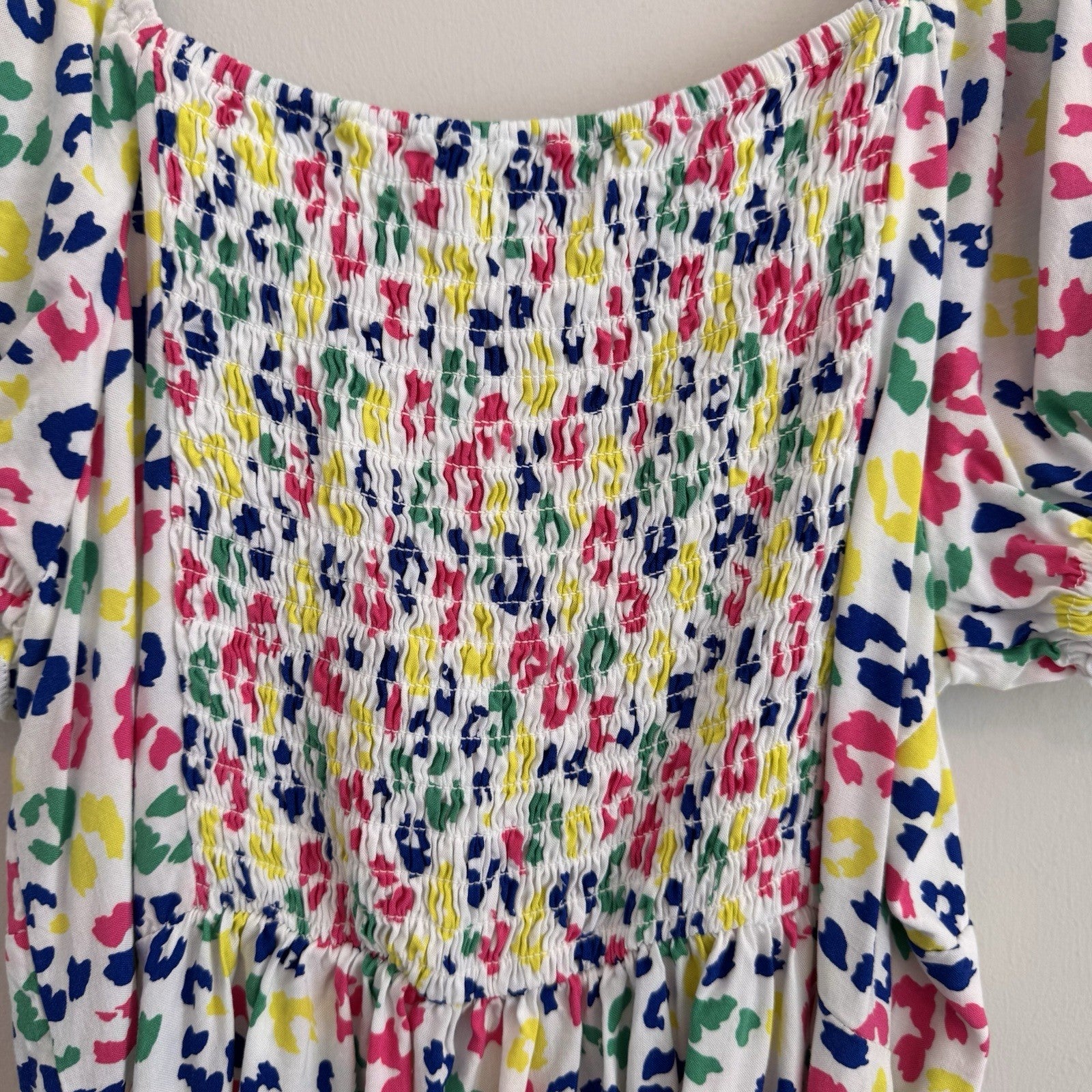 Cabana by Crown & Ivy XL Smocked Dress Leopard Puff Sleeve Boho  Women’s