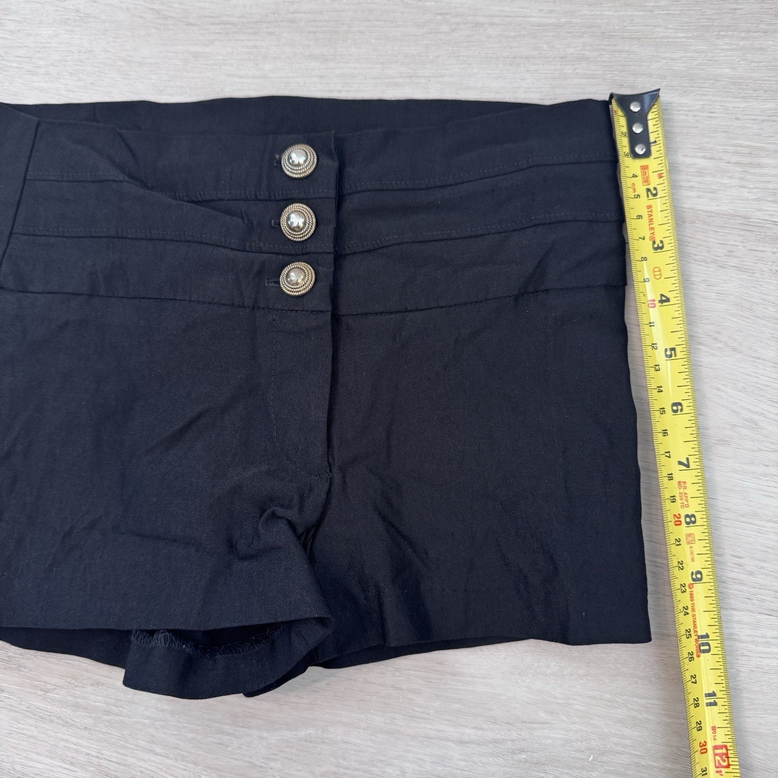 Body Central Black High Waist Sailor Shorts Gold Button Stretch Women’s S Y2K