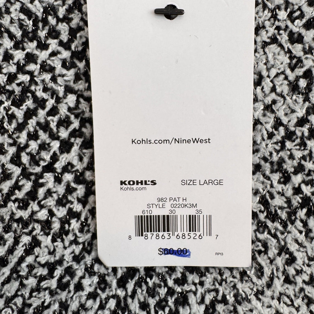 NWT Nine West Women's Large Black White Plaid Cardigan Metallic Knit AS-IS