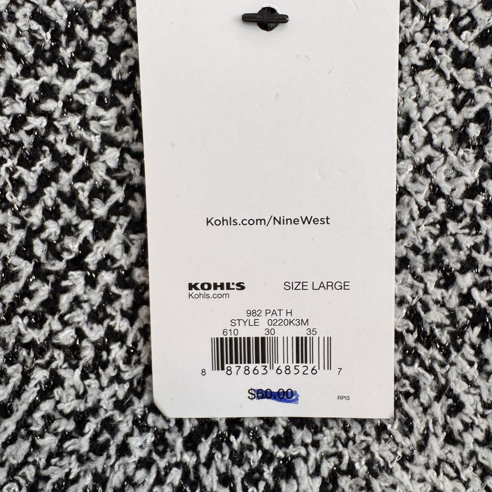 NWT Nine West Women's Large Black White Plaid Cardigan Metallic Knit AS-IS