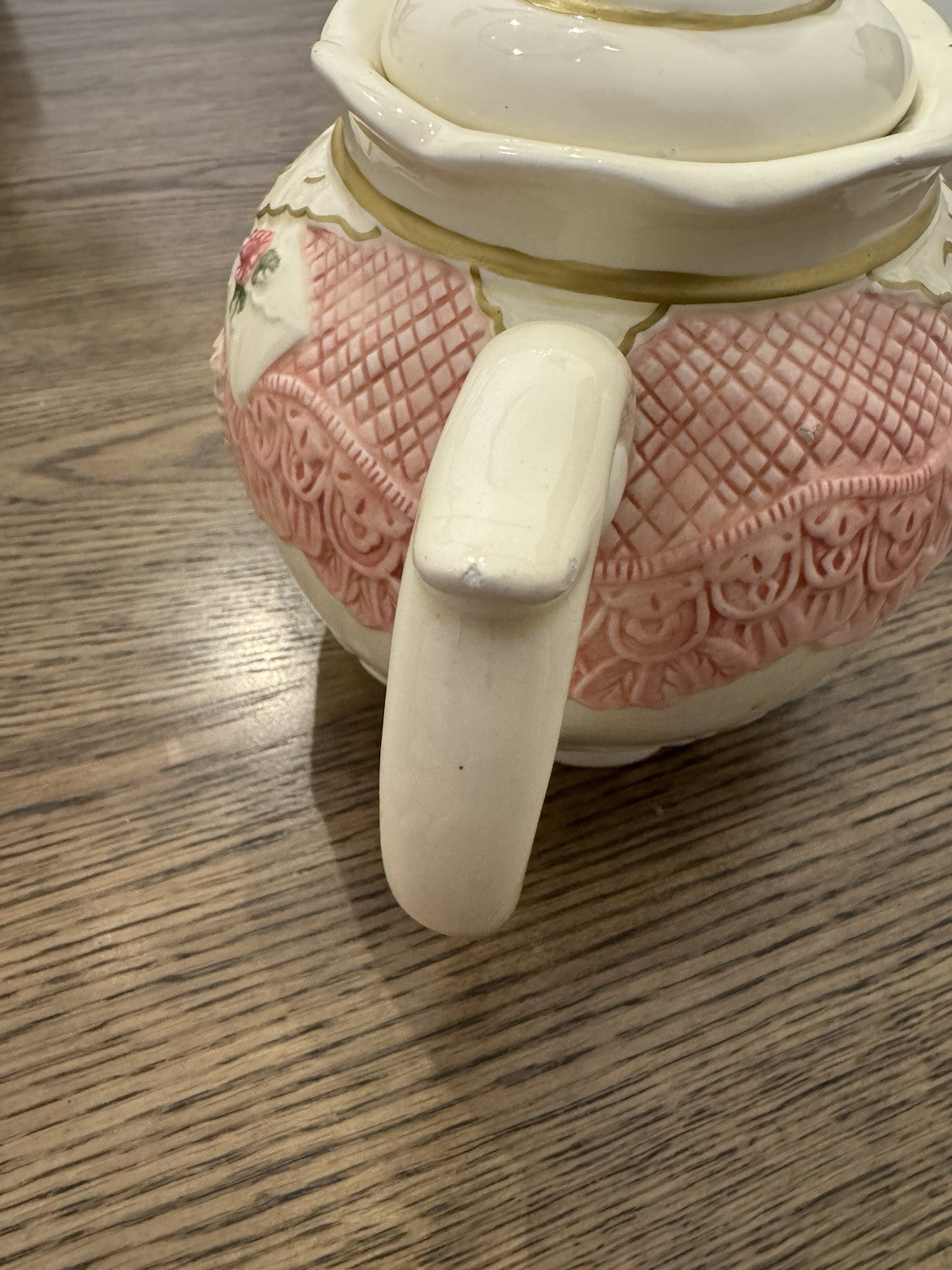 1990s Seymour Mann Ceramic Teapot w/ Floral Clock Bow Rose Design