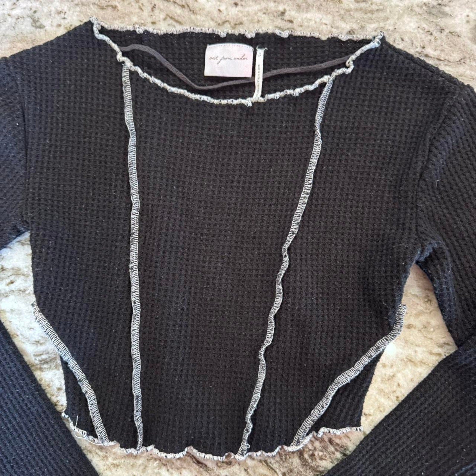 Urban Outfitters Out From Under Black Thermal Seamed Long Sleeve Crop Top  Sz xS
