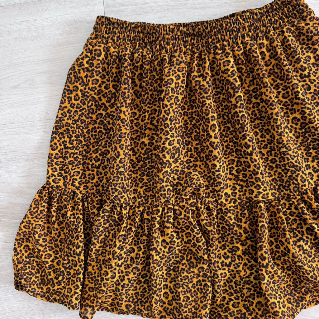 Michael Kors Leopard Skirt Womens XS Smocked Waist Lined