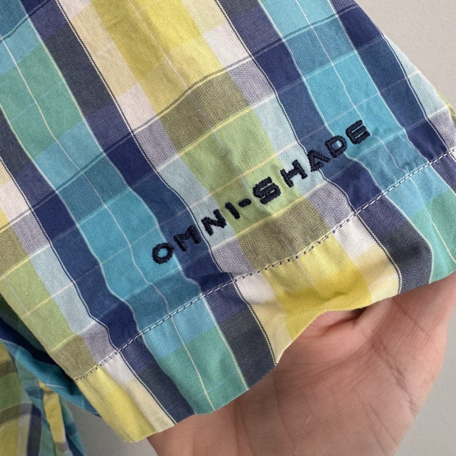 Columbia PFG Super Bonehead Shirt XXL Teal Lime Green Plaid Fishing S/S