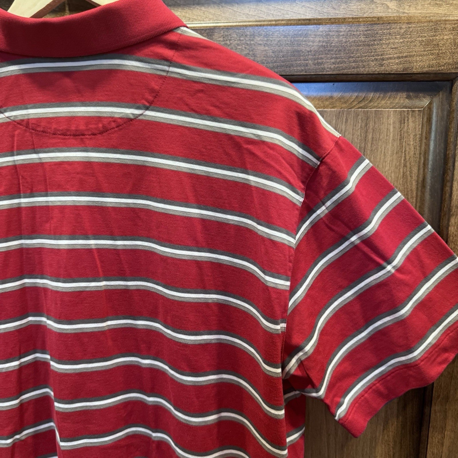 Nike Tiger Woods Collection Polo Shirt XL Red Gray Stripe Dri-Fit Golf Athletic