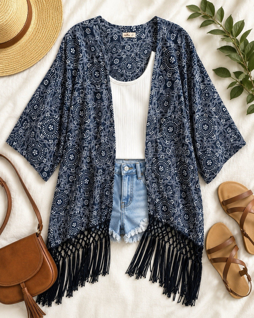 Hollister Fringe Kimono Cardigan Womens Small Blue Boho Festival