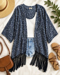Hollister Fringe Kimono Cardigan Womens Small Blue Boho Festival