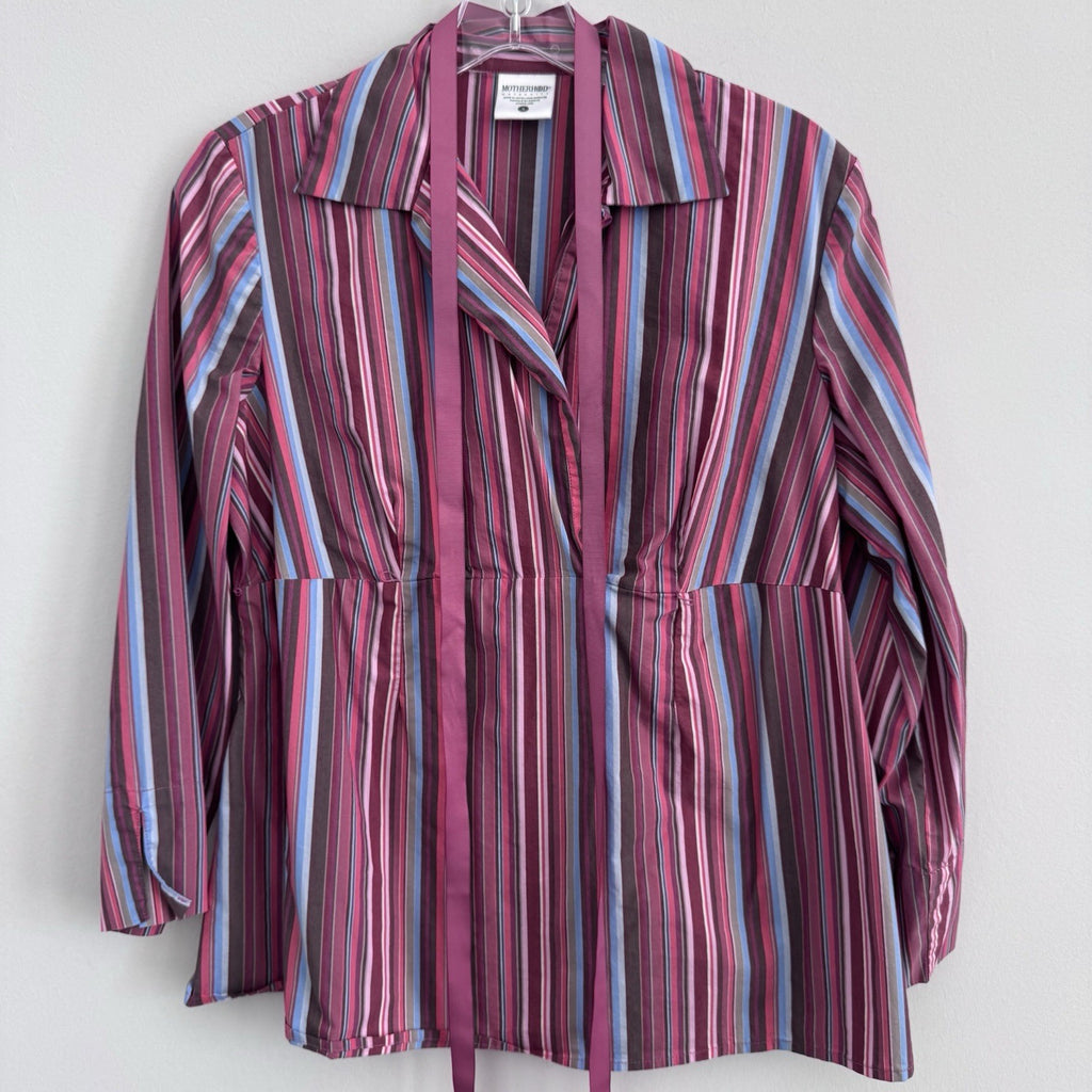 Motherhood Maternity Women’s Y2K Striped Tie Front Blouse Pink S