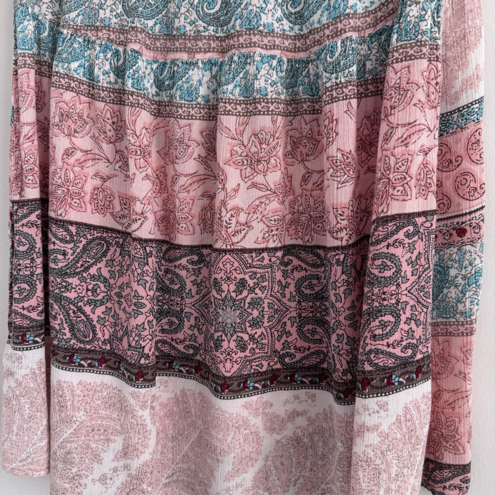 Altar’d State Boho Paisley Tassel Top M Pink Blue Sleeveless
