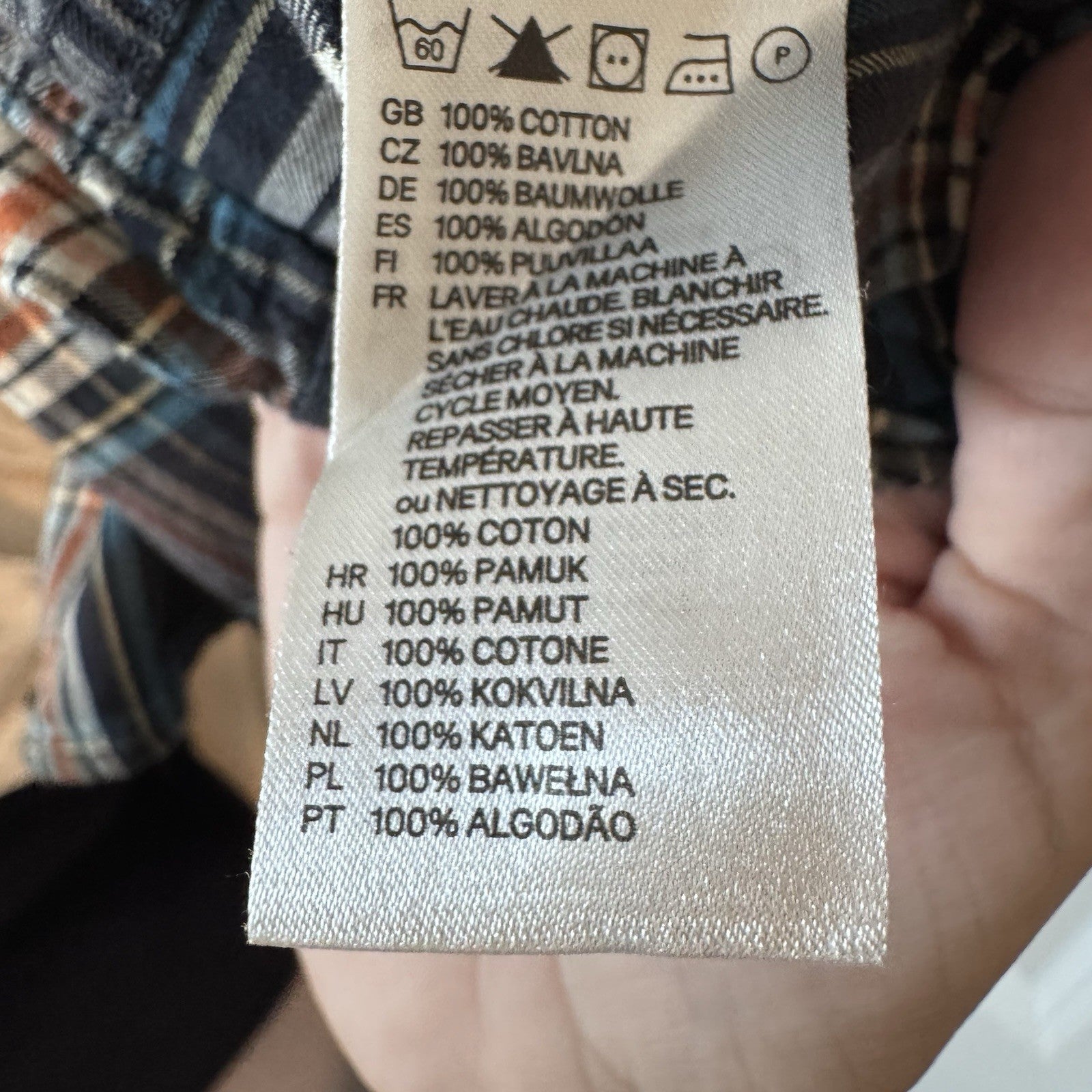 H&M LOGG Plaid Flannel Shirt Men’s XL Fitted 100% Cotton Navy Blue Check