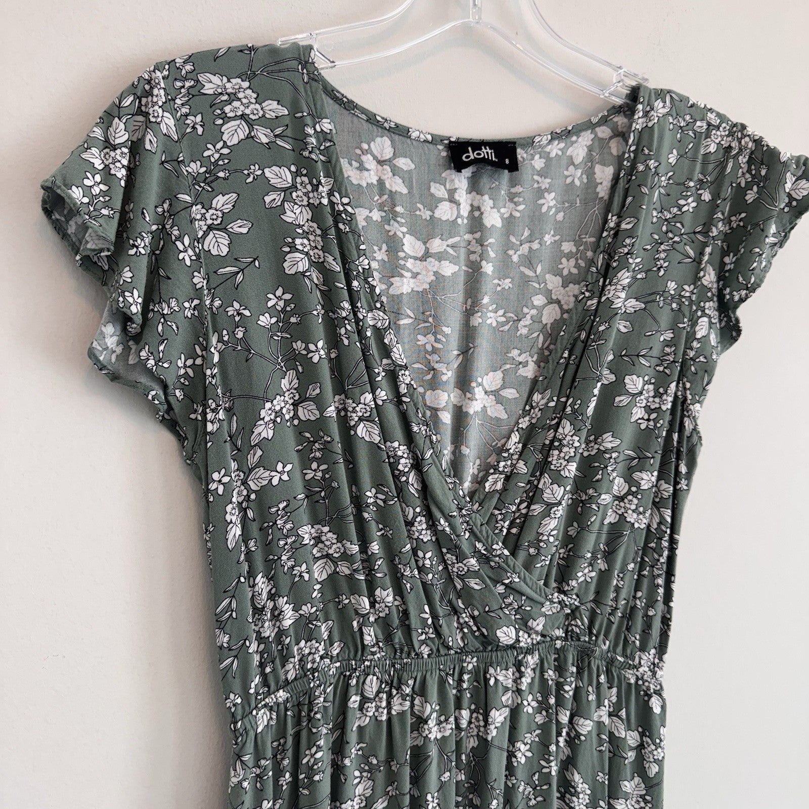 Dotti Floral Tiered Mini Dress Green Boho Cottagecore Women’s 8