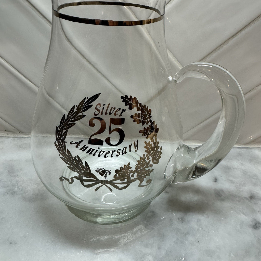 Vintage Silver 25th Anniversary Glass Pitcher Carafe Gold Trim Weston