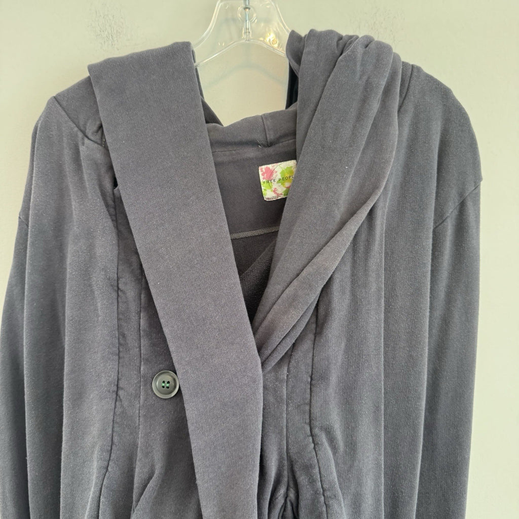 Free People Hooded Wrap Jacket Hoodie Purple Cotton Button Front Small Womens