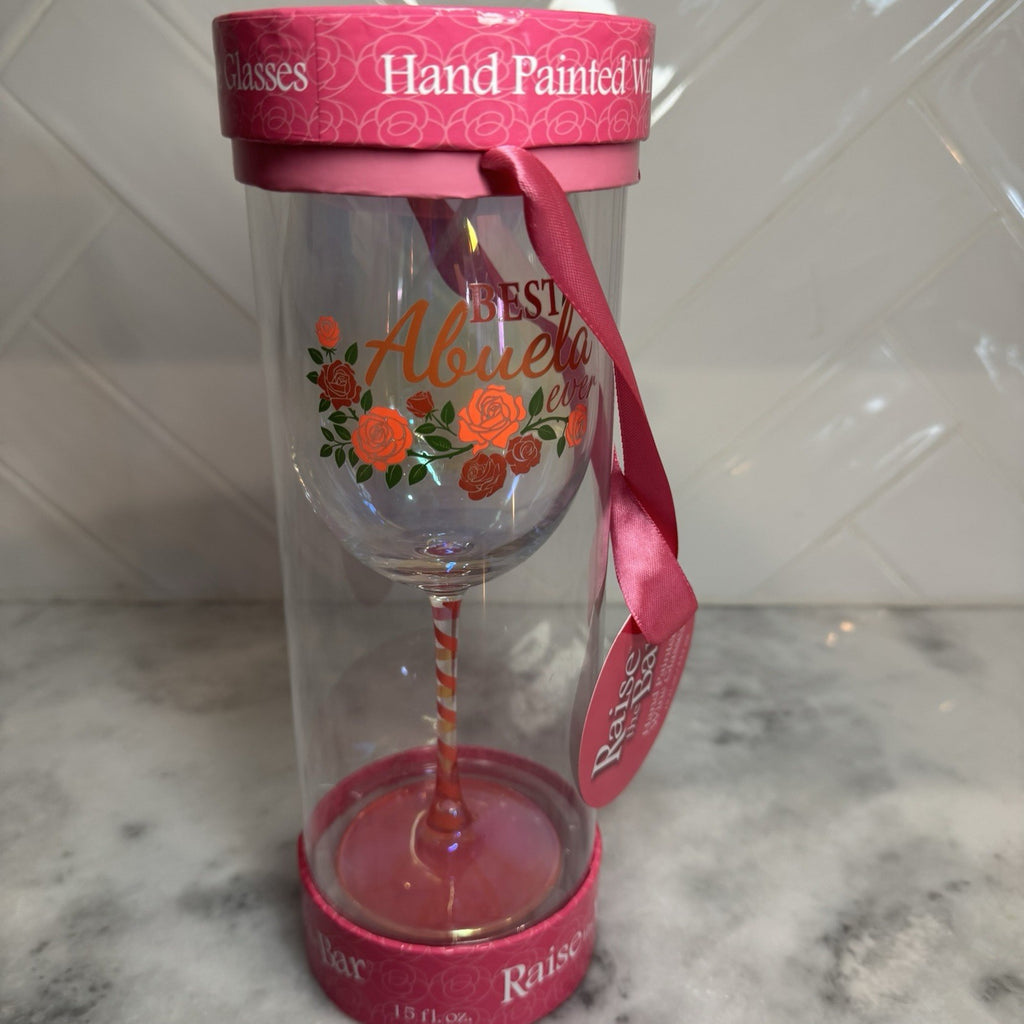 Best Abuela Ever Hand Painted Wine Glass 15 oz Raise The Bar Gift New