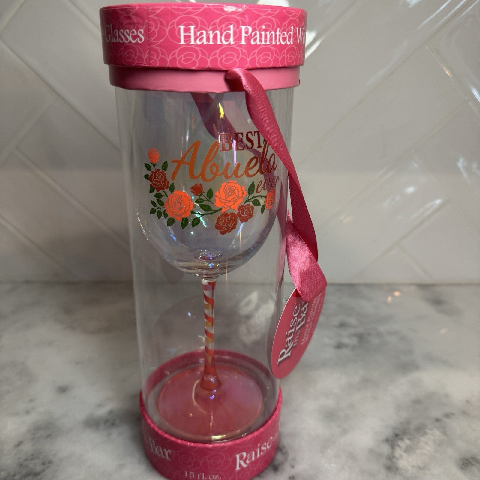 Best Abuela Ever Hand Painted Wine Glass 15 oz Raise The Bar Gift New