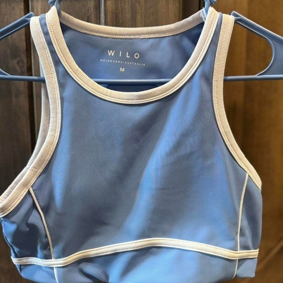WILO Active Blue Ribbed Sports Bra Top - Size M