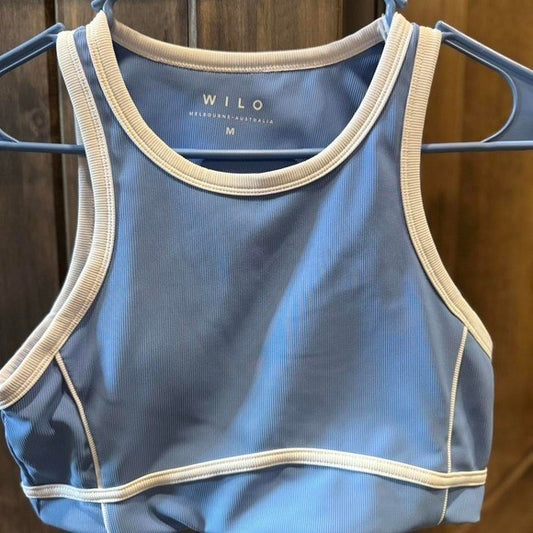 WILO Active Blue Ribbed Sports Bra Top - Size M