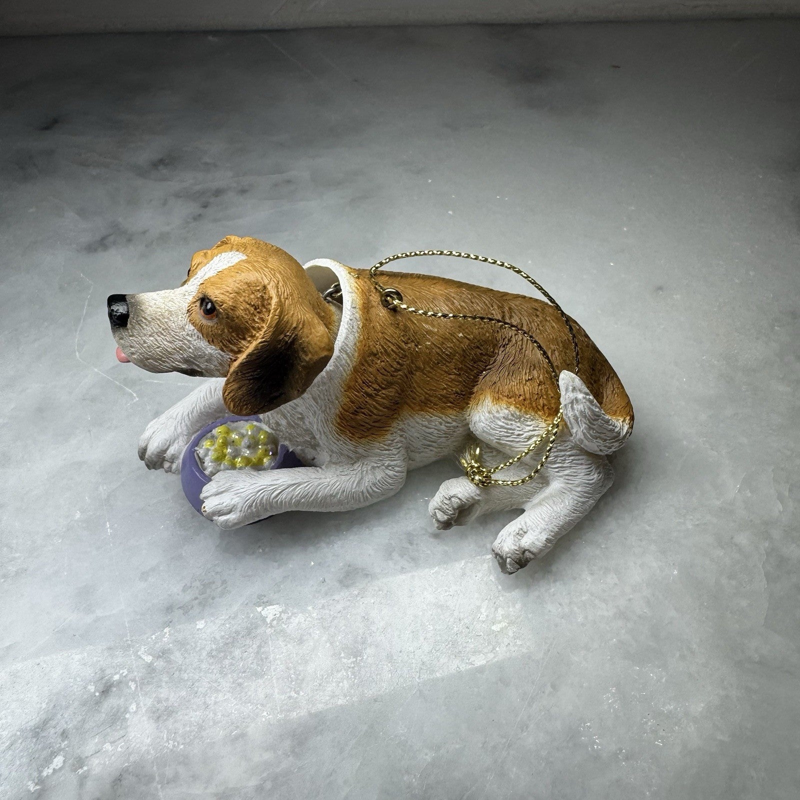 Vintage Beagle Dog Ornament Figurine – Puppy with Food Bowl Christmas Decor