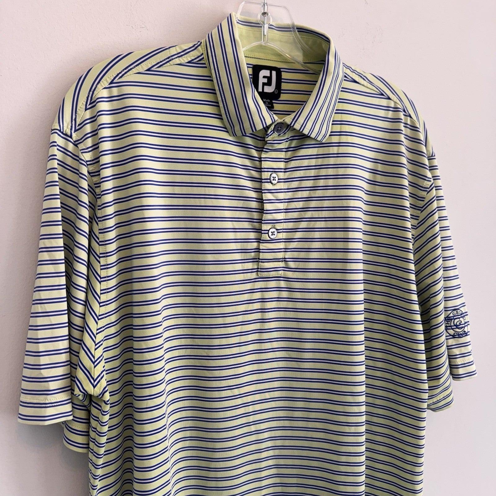FootJoy Mens L Golf Polo Shirt Green Striped The Georgia Club Stretch