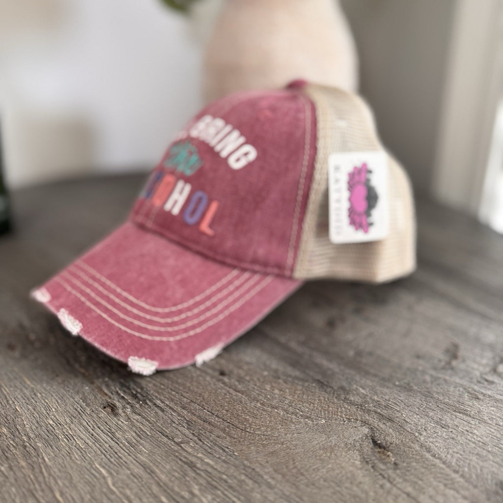 Katydid “I’ll Bring The Alcohol” Distressed Trucker Hat NWT Pink Boutique Cute