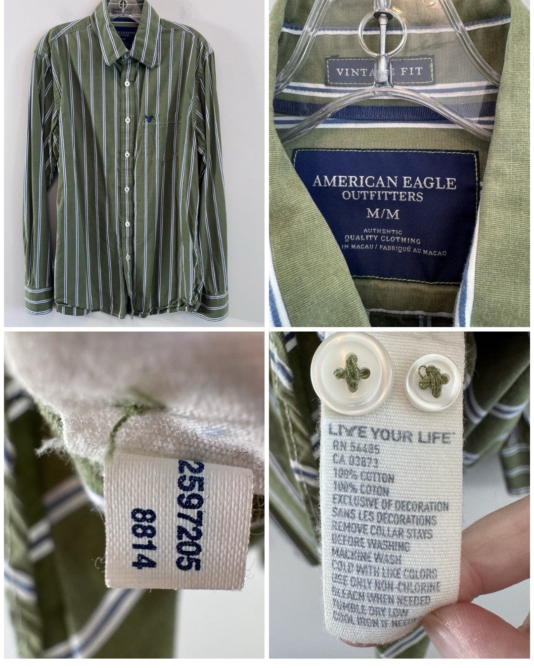 American Eagle Men’s Medium Shirt Lot 7 Plaid Button Up Vintage Fit Classic