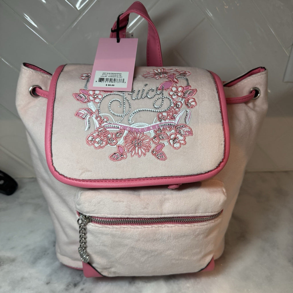 Juicy Couture Juicy In Bloom Velour Mini Backpack Pink Floral Rhinestone NWT