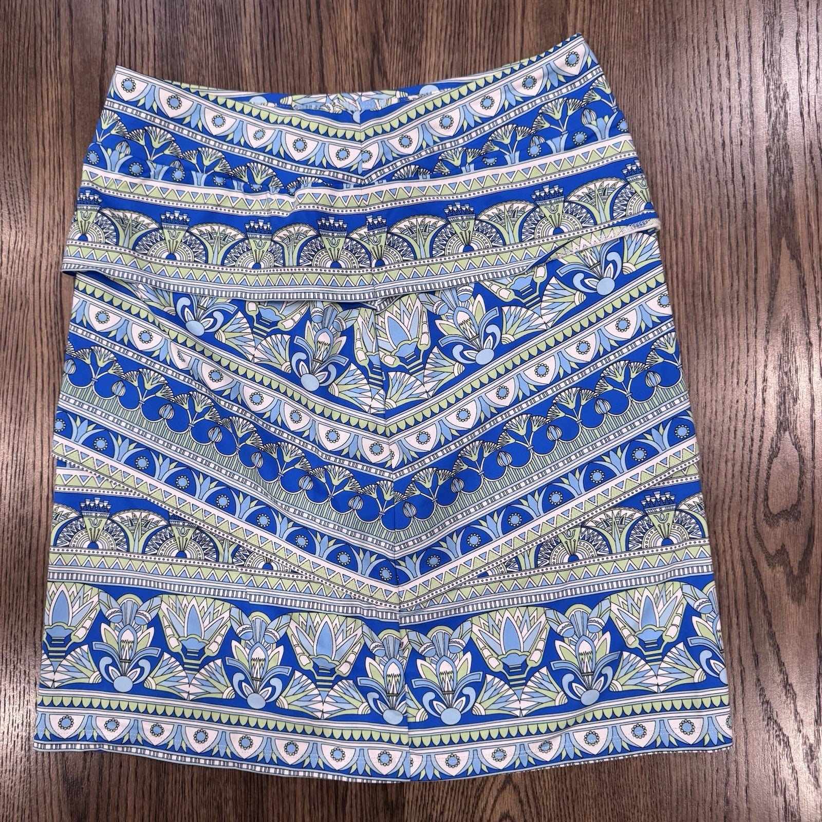 J.McLaughlin Women’s Skirt Size Small Geometric Blue Green Print Stretch Pull-On