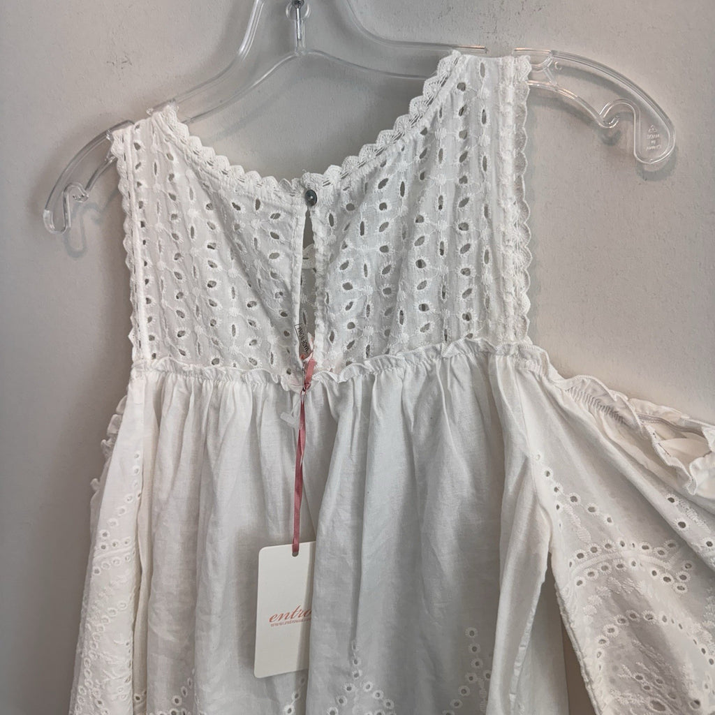 NWT Entro Boutique White Eyelet Lace Cold Shoulder Boho Bell Sleeve Top S Womens