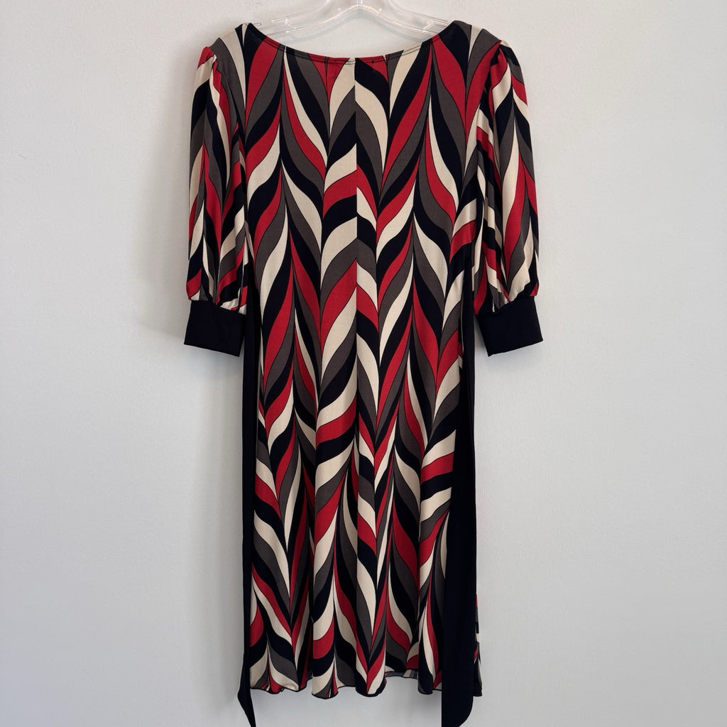 Trixxi Womens S Retro Abstract Geometric Print V-Neck Tie Back Dress Made in USA