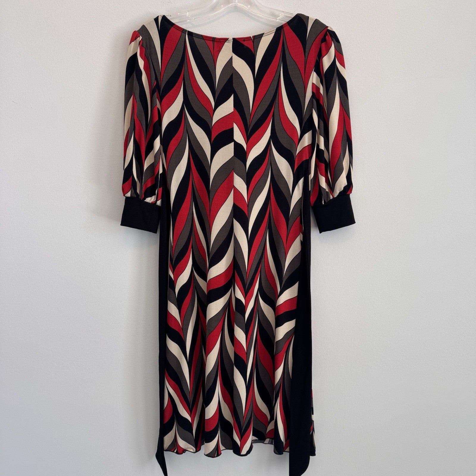 Trixxi Womens S Retro Abstract Geometric Print V-Neck Tie Back Dress Made in USA