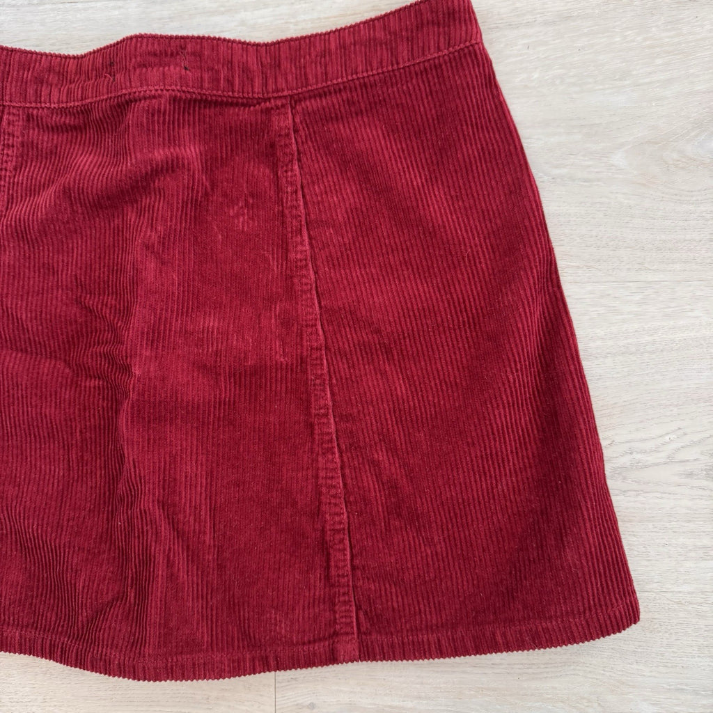 Forever 21 Red Corduroy Mini Skirt Button Front Size 30 Y2K Women’s