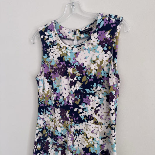 Lands’ End Floral Sleeveless Dress Women 6 Tall Blue Purple Sheath Career