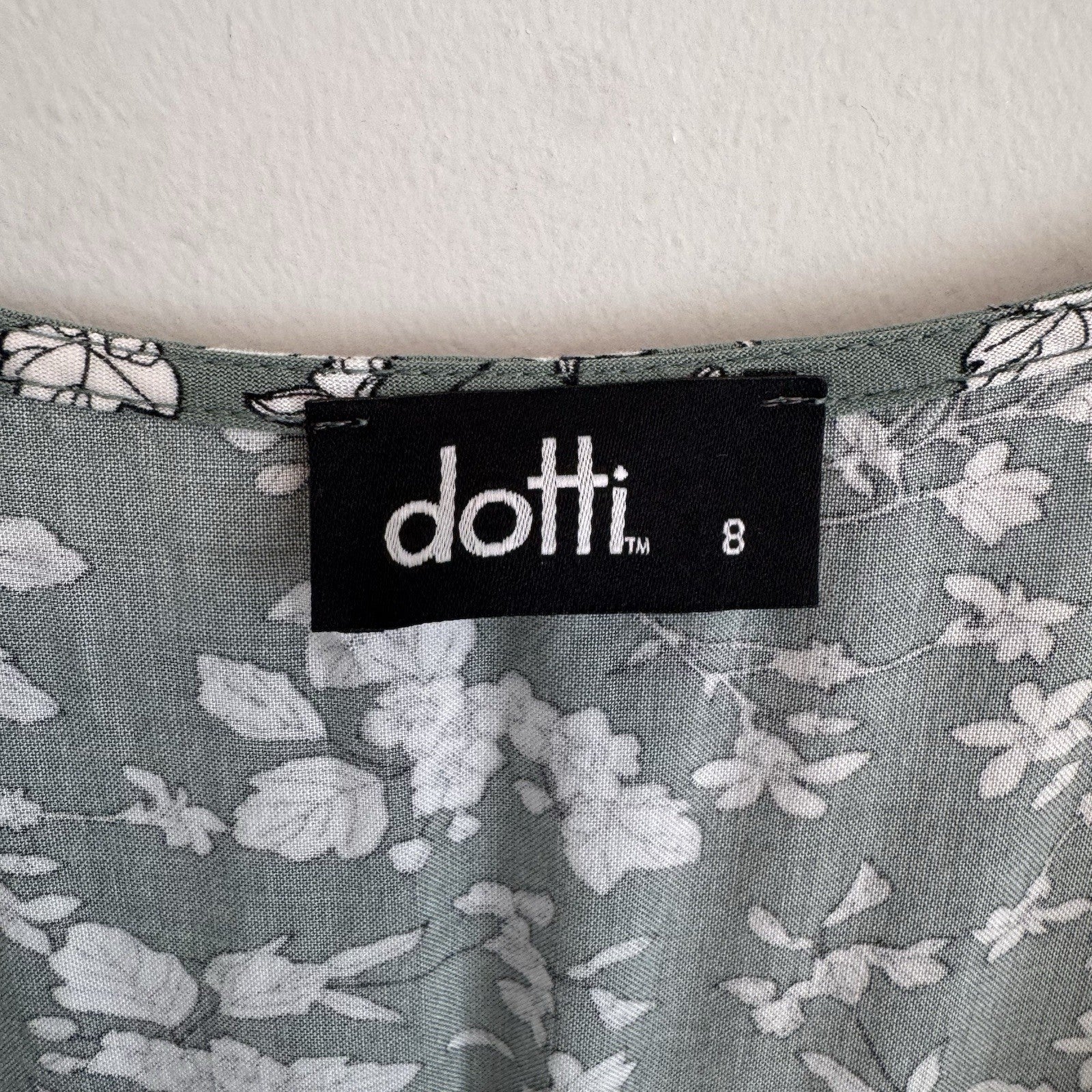 Dotti Floral Tiered Mini Dress Green Boho Cottagecore Women’s 8