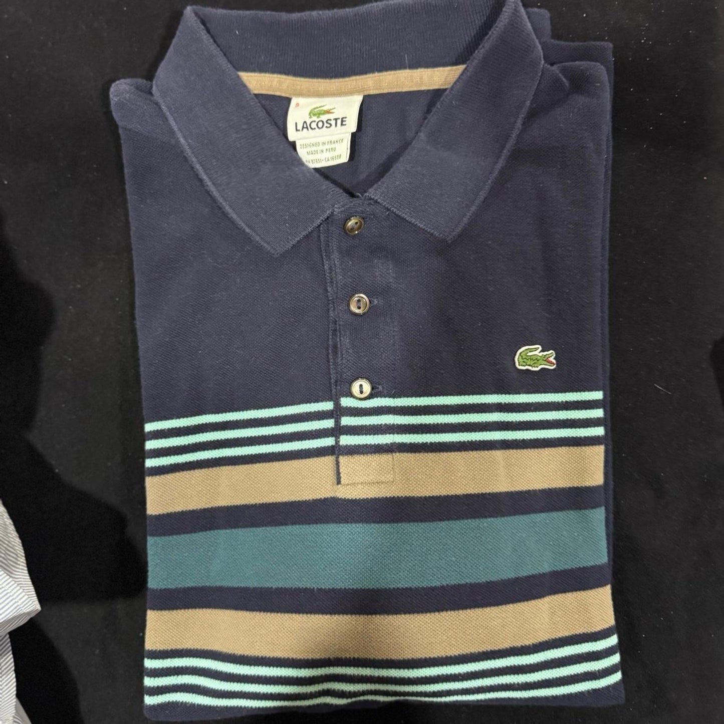 Lacoste Men’s Striped Polo Shirt Navy Blue – Size 9 (2XL)