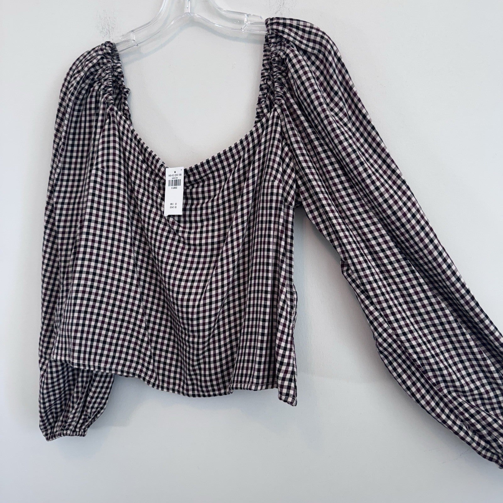 NWT Abercrombie Gingham Puff Sleeve Smocked Top XL Cottagecore Coquette