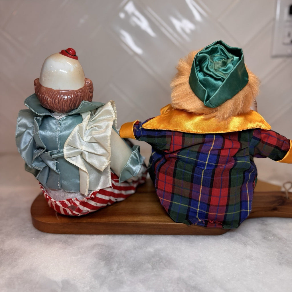 Vintage Porcelain "Shelf Sitter"  Weighted Clown Dolls - Set of 2 - Hand Painted