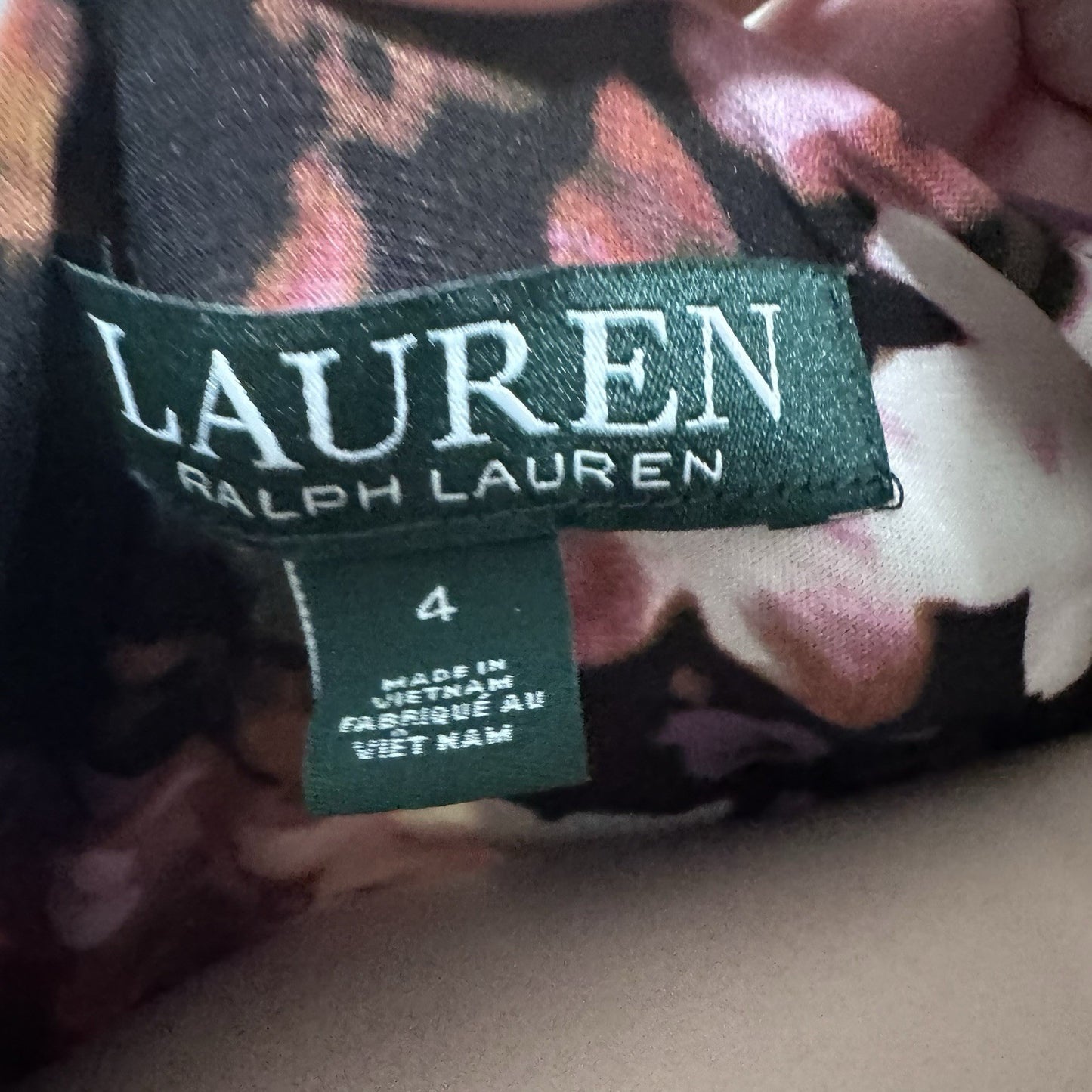 Lauren Ralph Lauren Floral Sheath Dress Size 4 RN41381 Black Pink Purple