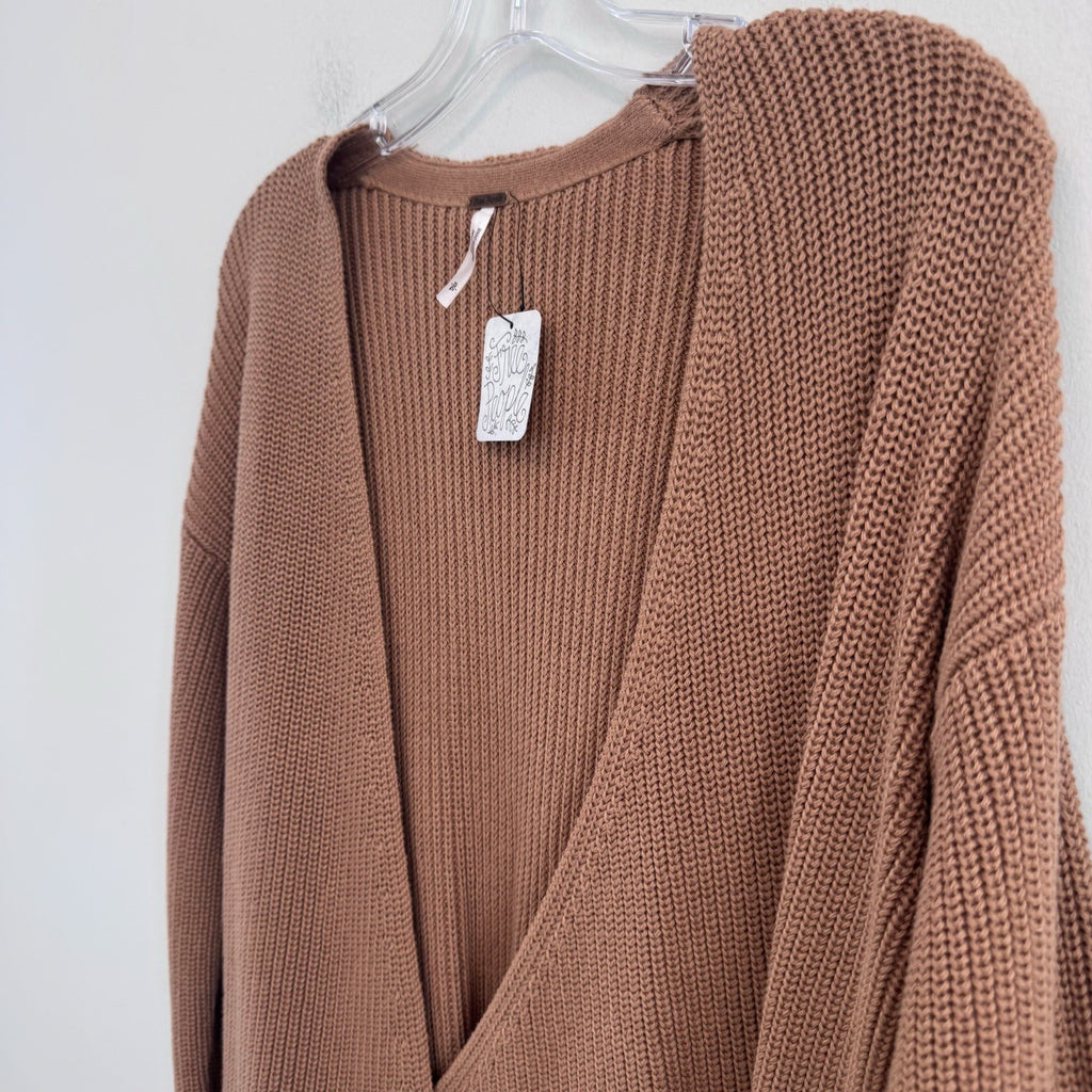 Free People Wrap Sweater Cardigan Small Brown Cotton Tie Waist Boho NWT Womens