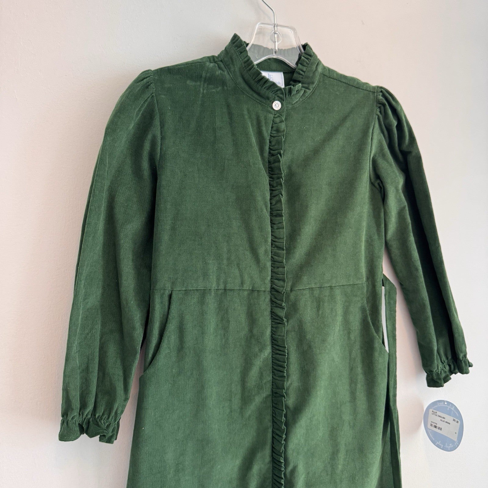 Little English Allie Corduroy Dress Girls Size 10 Green Ruffle NWT MSRP81