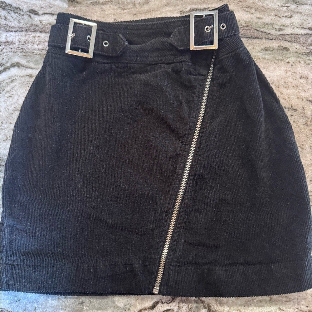 Urban Outfitters Harmony Corduroy Asymmetric Zip Black Moto Skirt Xs
