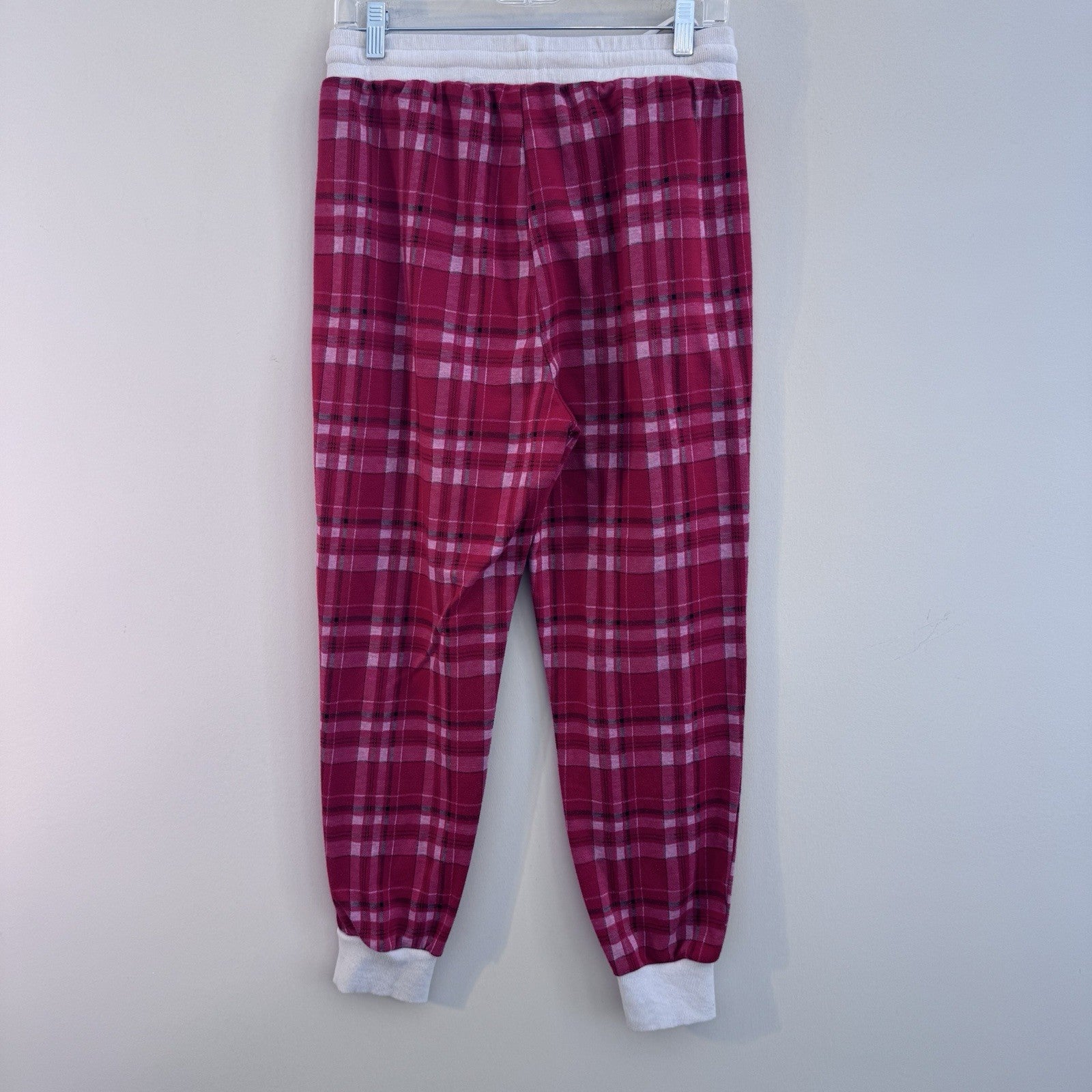 Pink Lily Women’s Pink Plaid Jogger Lounge Pajama Pants Size L Drawstring Cozy