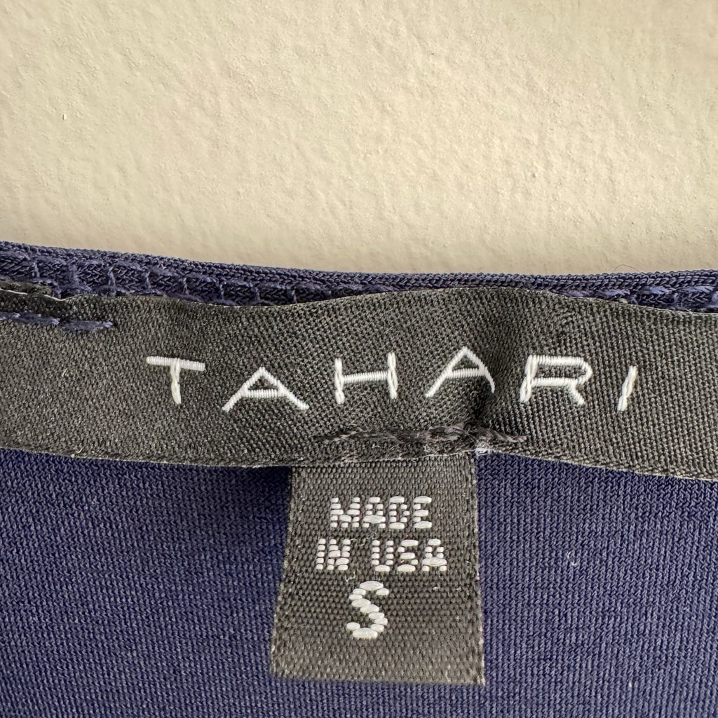 Tahari Blue Wrap Dress S Sleeveless V Neck Tie Waist Made USA