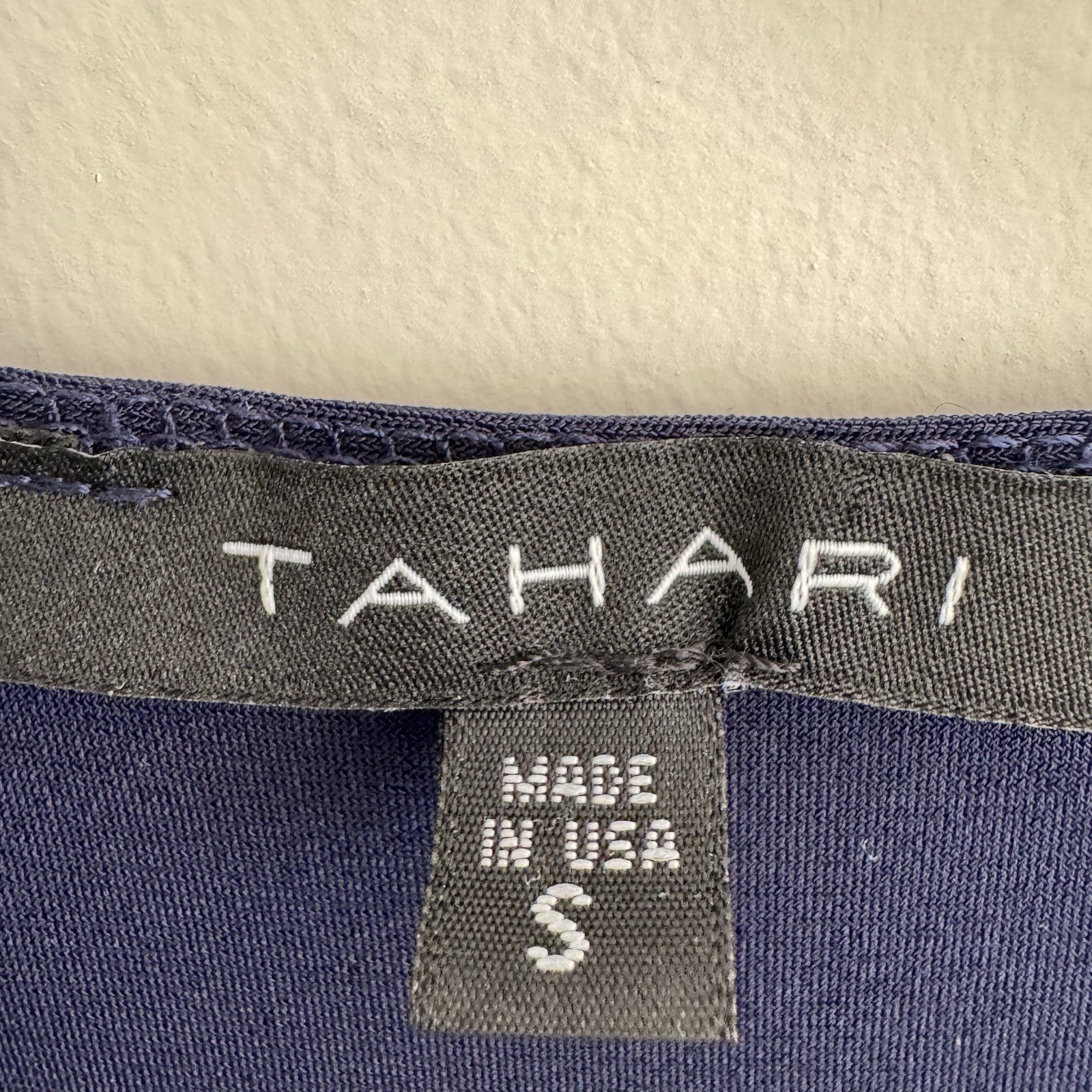 Tahari Blue Wrap Dress S Sleeveless V Neck Tie Waist Made USA